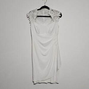 CACHE Dress Sz 8 Formal Bridal Reception Wedding‎ Ivory Lace Ruched Knee Length